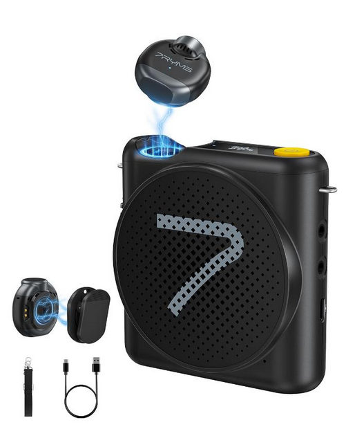 7RYMS WA2 Voice Amplifier with Wireless Lavalier Microphone, (Black)