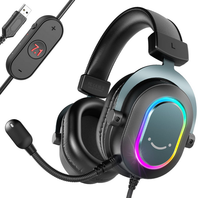 FIFINE H6 USB Headset with 24-bit, 7.1 Surround Sound, EQ modes, RGB, Volume & Mute Control,