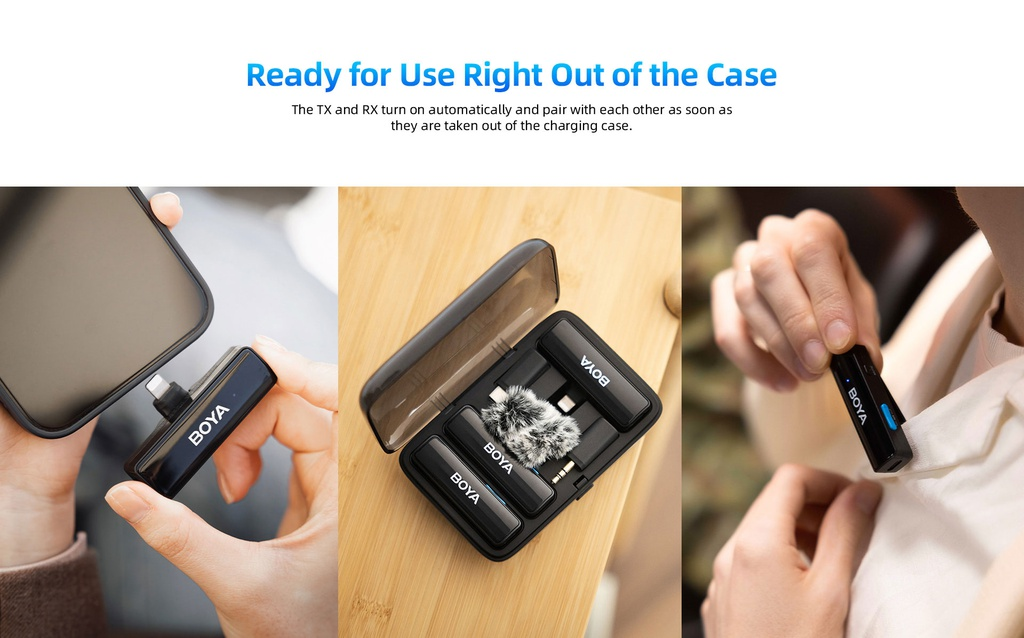 BOYALINK Wireless Lavalier Microphone for iPhone,Android-C & Camera Vlogging With Charging Case