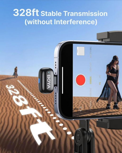 BOYA Mini 2 Wireless Microphone Type-C AI Noise Cancellation, Tiny 5g Mic for Vlogging & Streaming