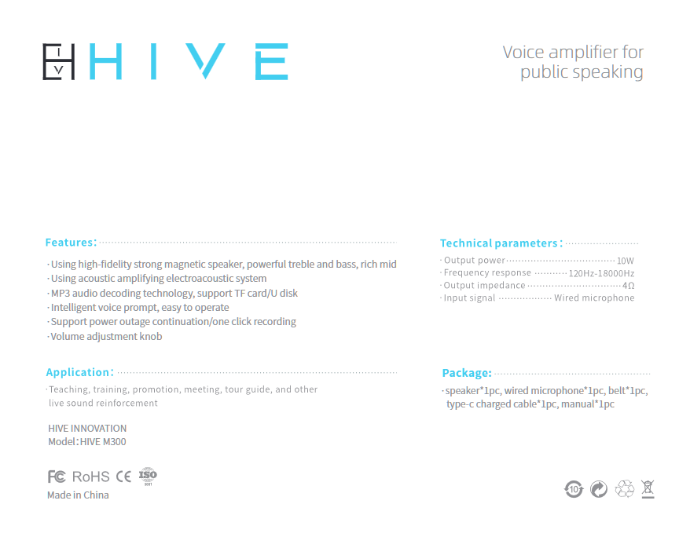 Hive Voice Amplifier for Public Speaking (M300)
