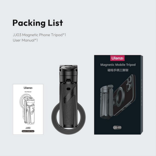 Ulanzi JJ03 Magnetic Phone Tripod 3-in-1 Selfie Stick Handle Grip Remote Control