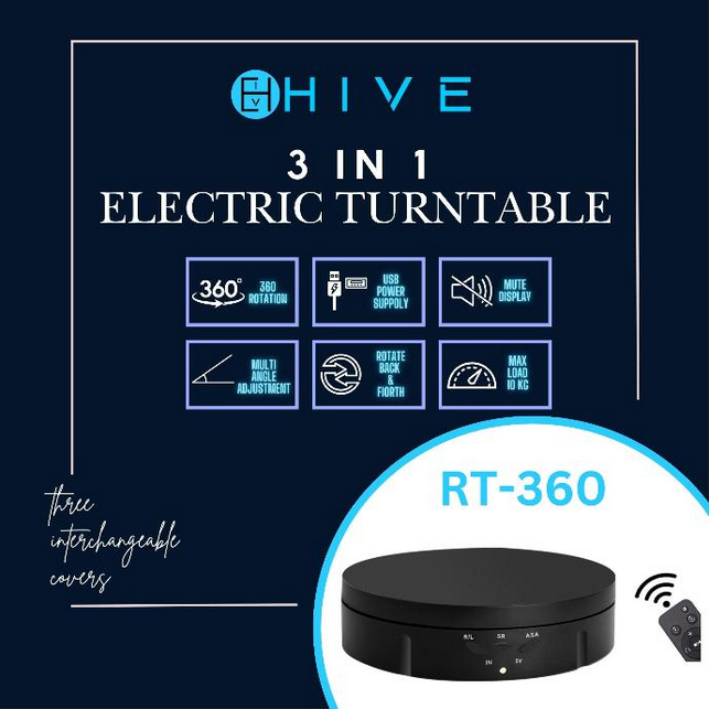 Hive 3 in 1 360 Degree Rotation Photography Turntable black and white