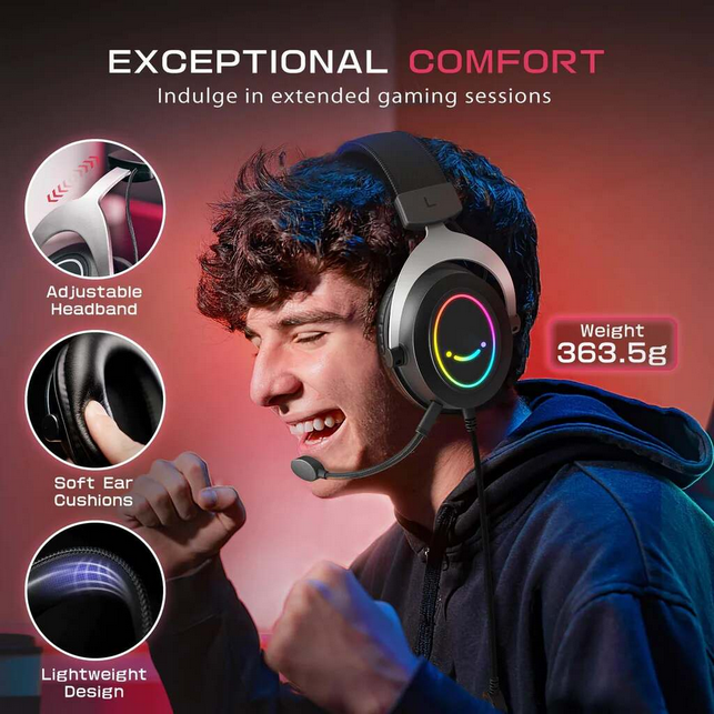 FIFINE AmpliGame H3 RGB Headset with 3.5mm TRRS Jack for PS4/5, Xbox, Switch