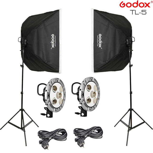 Godox TL-5 5in1 bulb head multi-holder tricolor+light stand+softbox 60*60cm 2pcs set