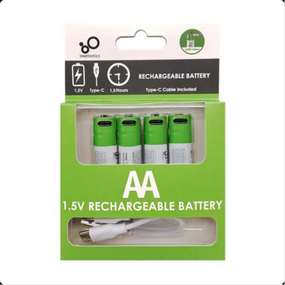 Smartoools 1.5V Type-C Rechargeable Batteries AA (4-Pack) With Type-C Cable