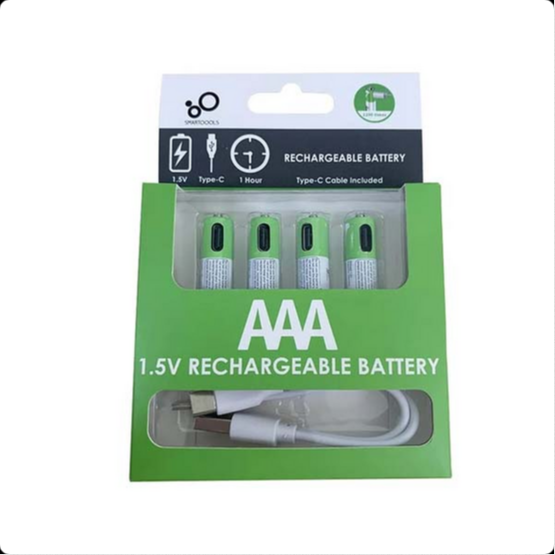 Smartoools 1.5V Type-C Rechargeable Batteries AAA (4-Pack) With Type-C Cable