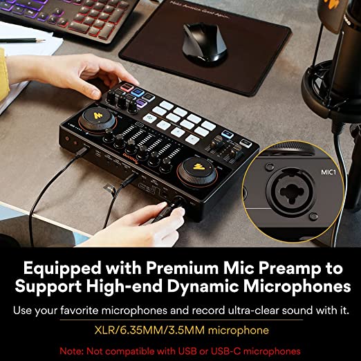 Maono AME2A Professional Sound Card Condenser Microphone Set Maonocaster Studio Audio Interface Mixer with Phantom power for Live