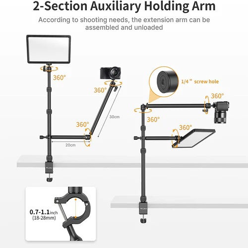 VIJIM LS02 Camera Desk Mount Stand with Auxiliary Holding Arm