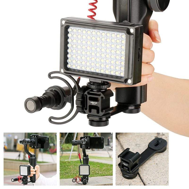 Ulanzi PT-3 Triple Cold Shoe Gimbal Microphone Mount Extenstion Bar, w 1/4 inch Adapter Video Light Microphone Mount