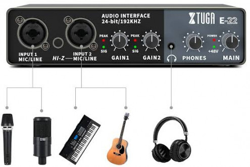 XTUGA E22 Audio Interface Sound Card with Monitoring,Electric Guitar Live Recording Professional Sound Card For Studio