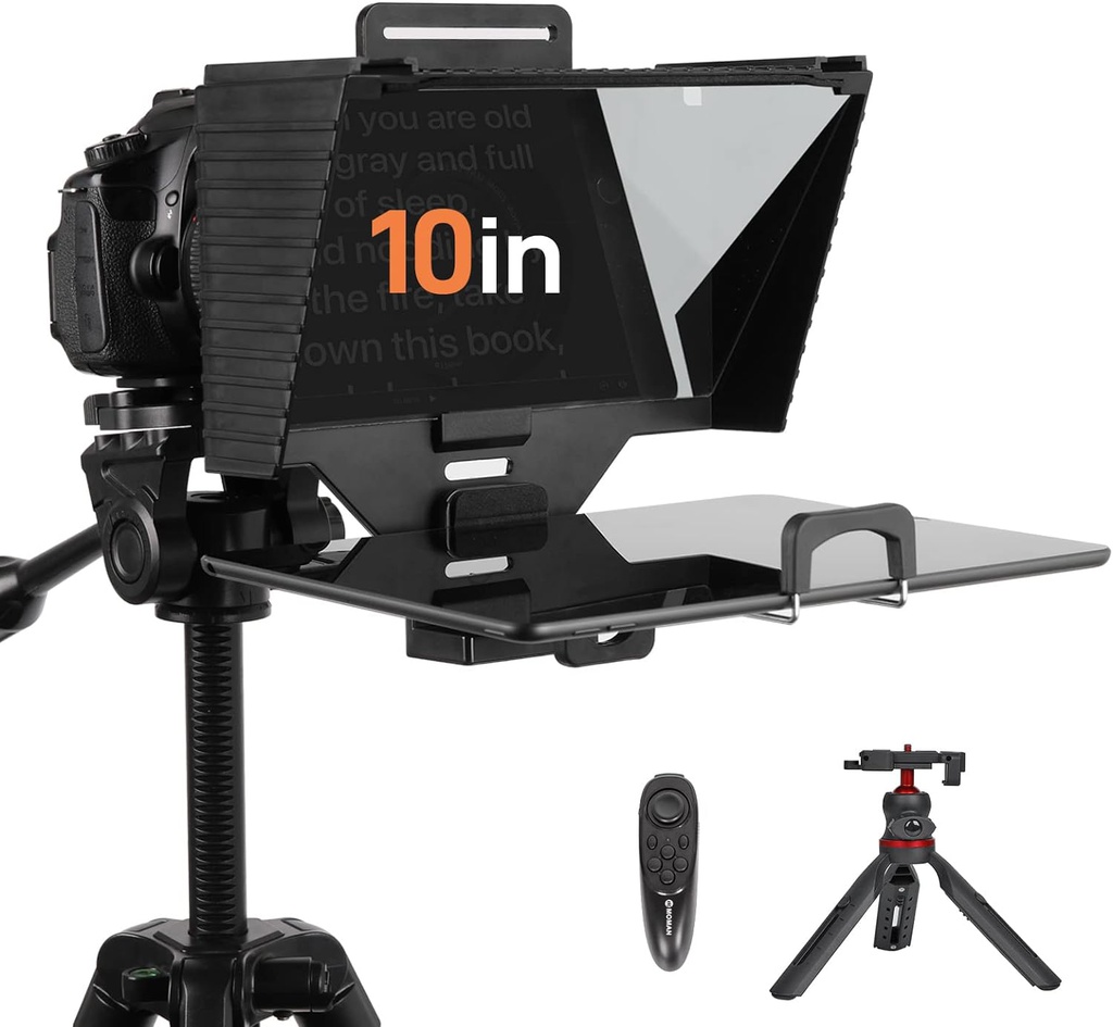 MOMAN Teleprompters with Tripod for DSLR Camera Recording with 70/30 Beam Split Glass &amp;  for Remote Control Tablet-iPad-Teleprompter