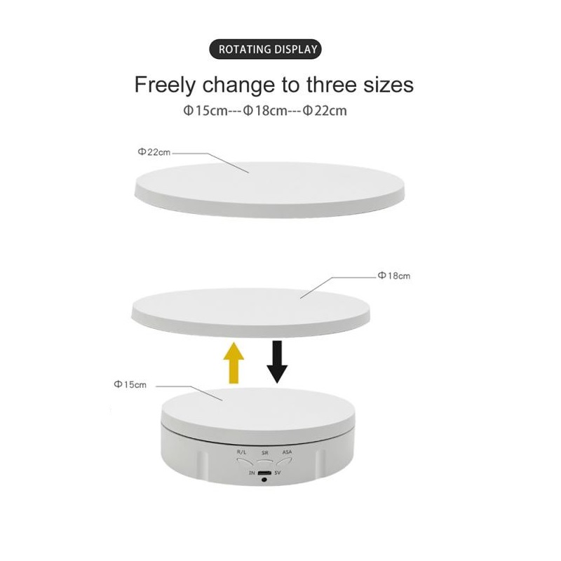 3 in 1 360 Degree Rotation Photography Turntable Display Stand (White)