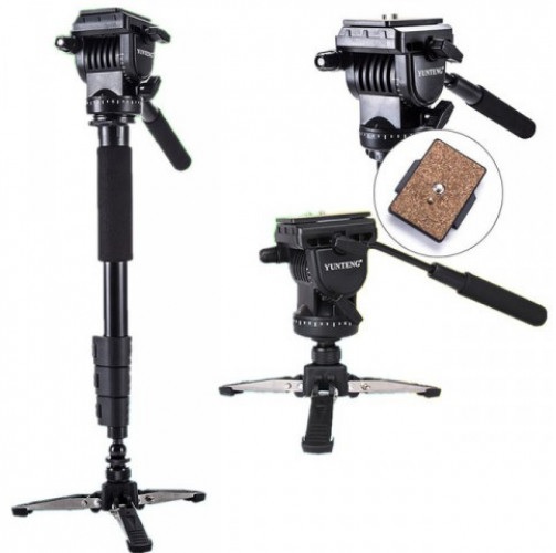 YUNTENG VCT-588 Extendable Telescoping Monopod with Detachable Tripod Stand Base Fluid Drag Head for DSLR Camera Camcorder