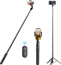 ULANZI SK-03 Selfie Stick Tripod, 63" Professional Stable Phone Tripod Stand for Smartphone/Camera/Gopro, 3 in 1 Extendable Phone Tripod with Detachable Remote for Travel Selfies Video Recording Vlog