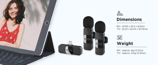 [BY-V2] BOYA BY-V2 for iPhone Wireless Microphone with NoiseCancelling Compatibale with Android/Type-C Smartphone Laptop for YouTube Speaking Podcast Facebook Vlogging Video Recording
