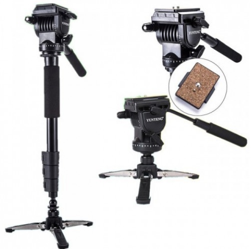 [VCT588] YUNTENG VCT-588 Extendable Telescoping Monopod with Detachable Tripod Stand Base Fluid Drag Head for DSLR Camera Camcorder