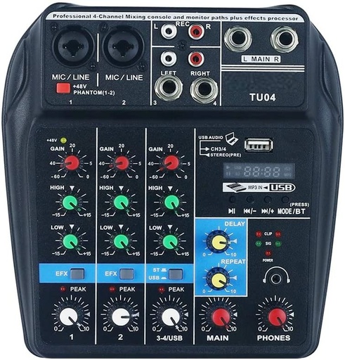 [XTUGA A4] XTUGA A4 4 Channels Audio Mixer Sound Mixing Console With Bluetooth USB Record 48V Phantom Power