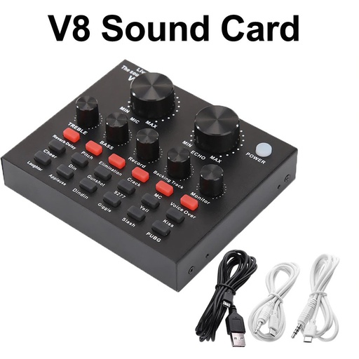 [V8] V8 Multifunctional Live Sound Card USB Audio Interface Intelligent Volume &amp; Echo Adjustable