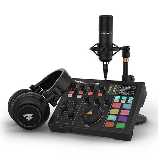 [AM100-K2] MAONOCASTER AM100 K2 Sound Card With Desktop XLR Microphone And Monitor Headset All In One Podcast Studio Production Set